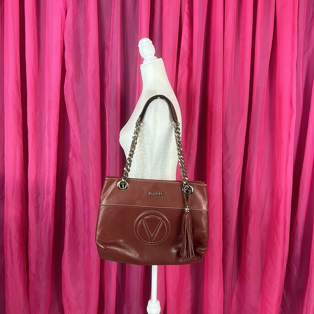 Valentino by Mario Valentino Kali‎ signature dual strap tote in umber leather